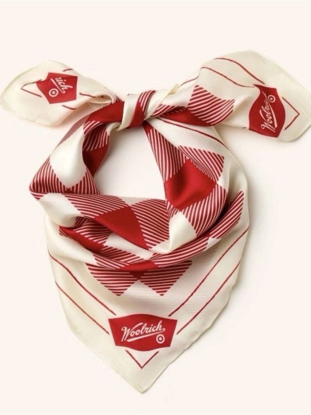 Woolrich Red and Cream Graphic Logo Silk Scarf